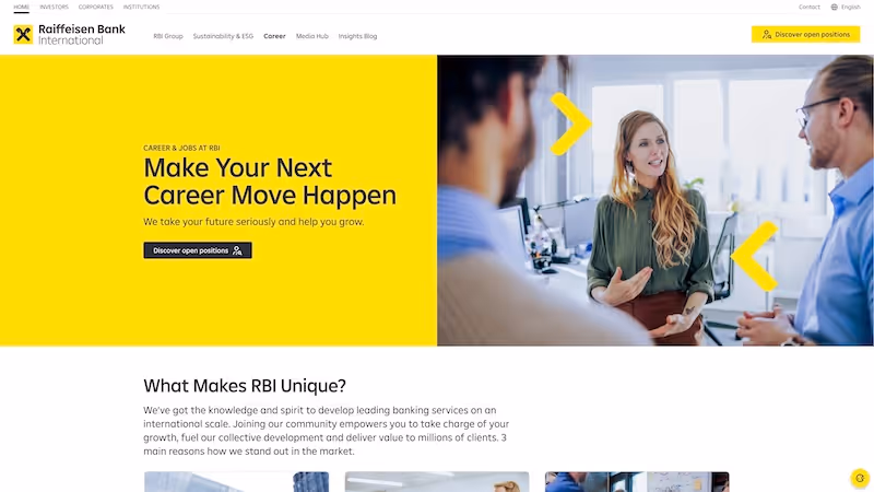 Screenshot of the official career page of Raiffeisen Bank International