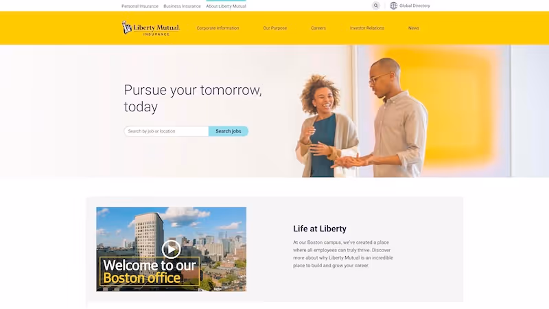 Screenshot of the official career page of Liberty Mutual Insurance Group