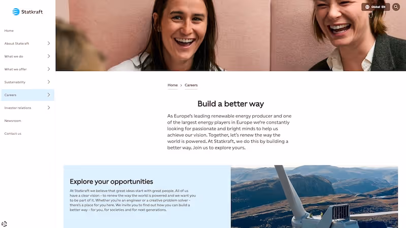 Screenshot of the official career page of Statkraft