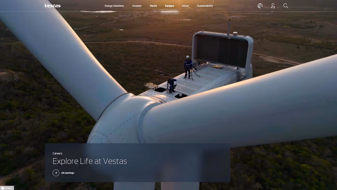 Screenshot of the official career page of Vestas
