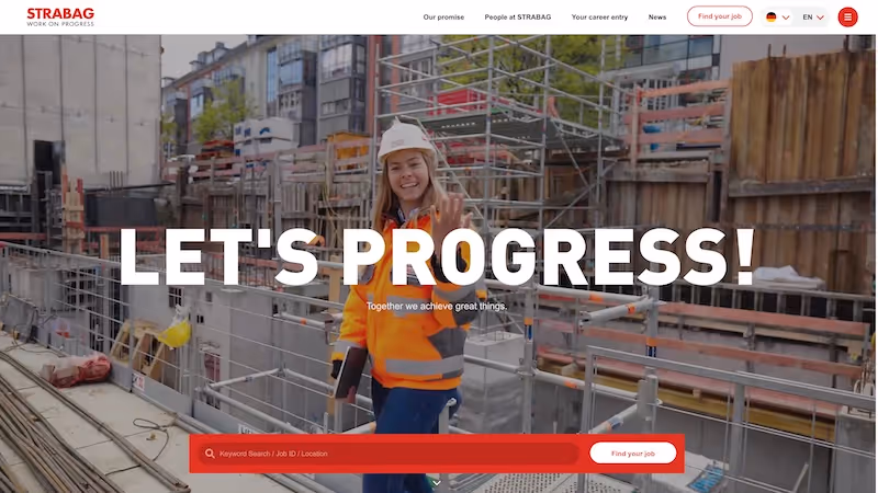 Screenshot of the official career page of Strabag