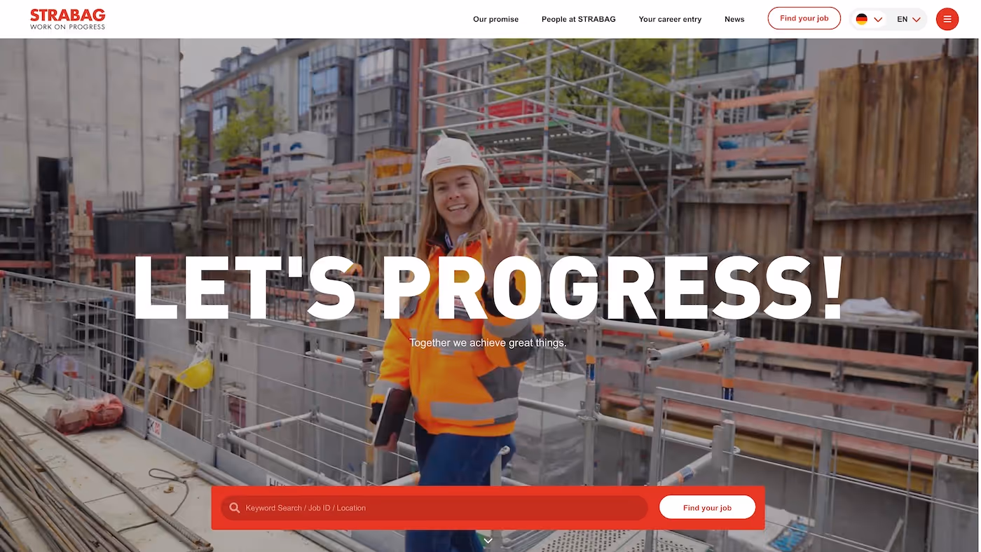 Screenshot of the official career page of Strabag