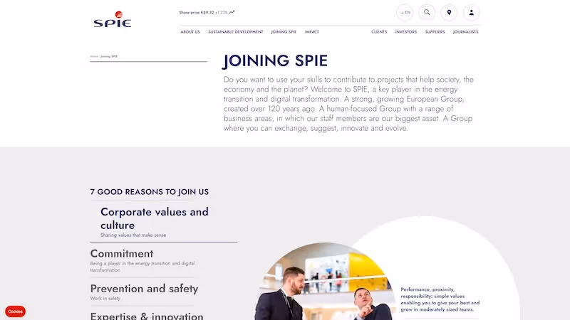 Screenshot of the official career page of SPIE