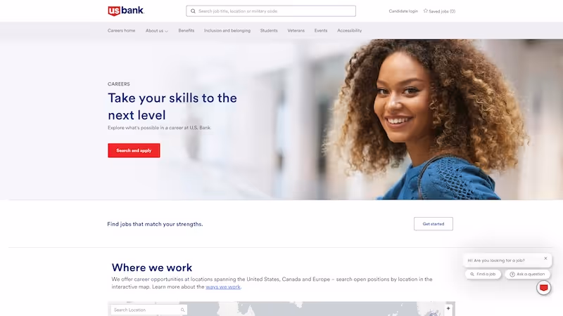 Screenshot of the official career page of U.S. Bank