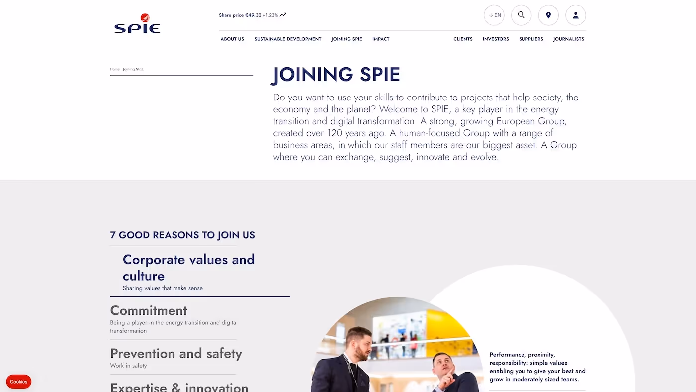 Screenshot of the official career page of SPIE