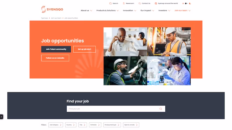 Screenshot of the official career page of Syensqo