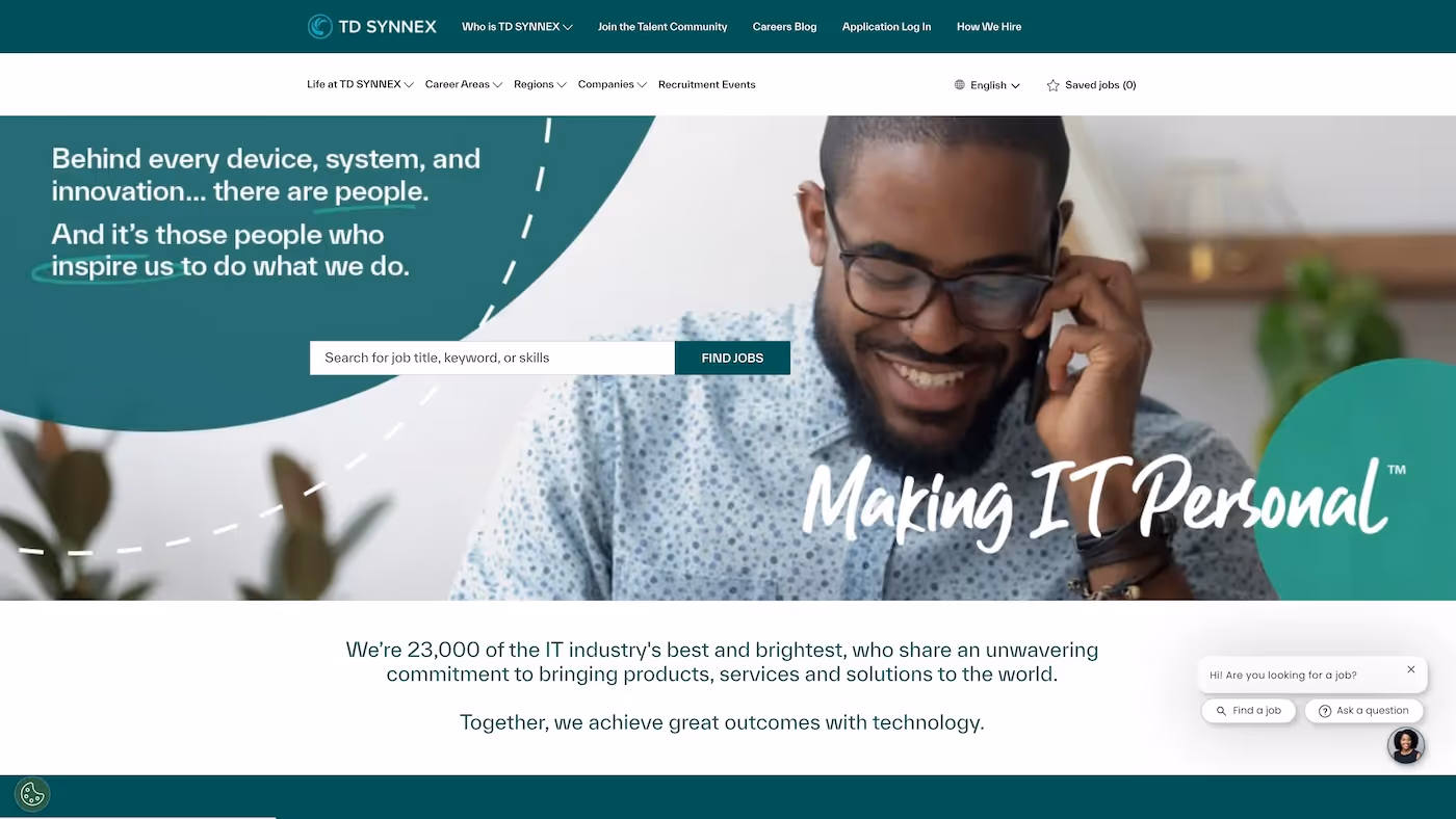 Screenshot of the official career page of TD Synnex