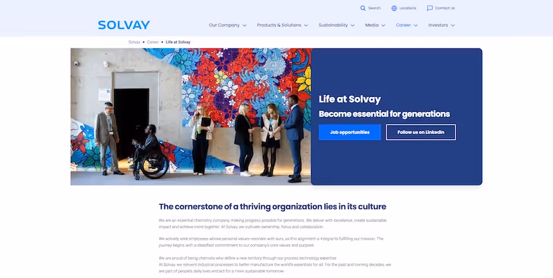 Screenshot of the official career page of Solvay