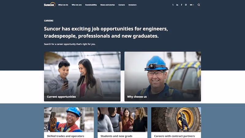 Screenshot of the official career page of Suncor Energy
