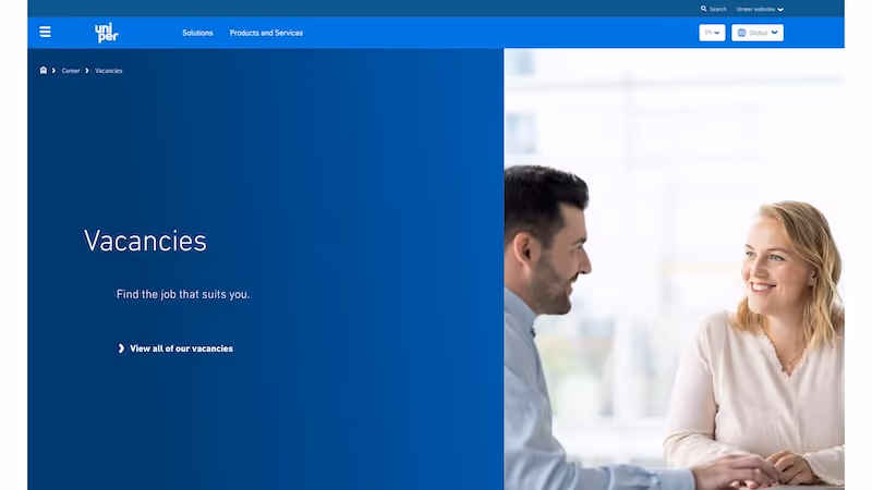 Screenshot of the official career page of Uniper