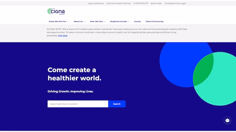 Screenshot of the official career page of The Cigna Group