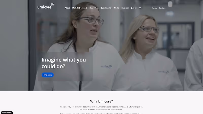 Screenshot of the official career page of Umicore