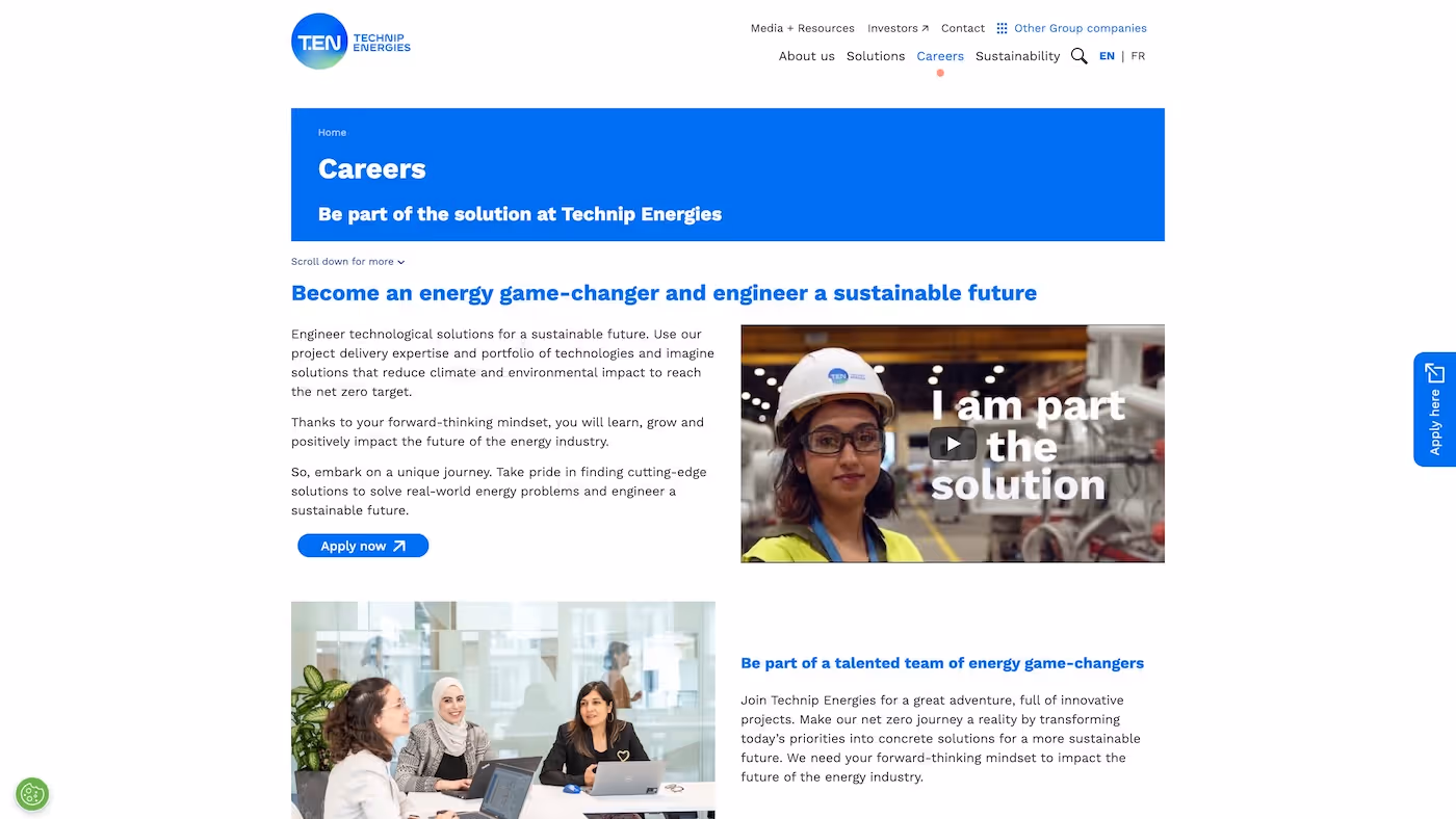 Screenshot of the official career page of Technip Energies