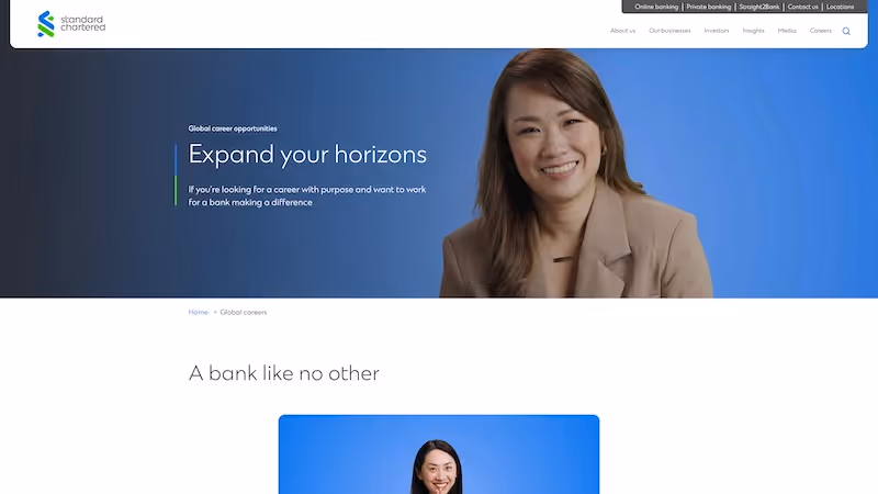 Screenshot of the official career page of Standard Chartered