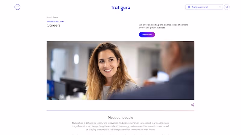 Screenshot of the official career page of Trafigura Group