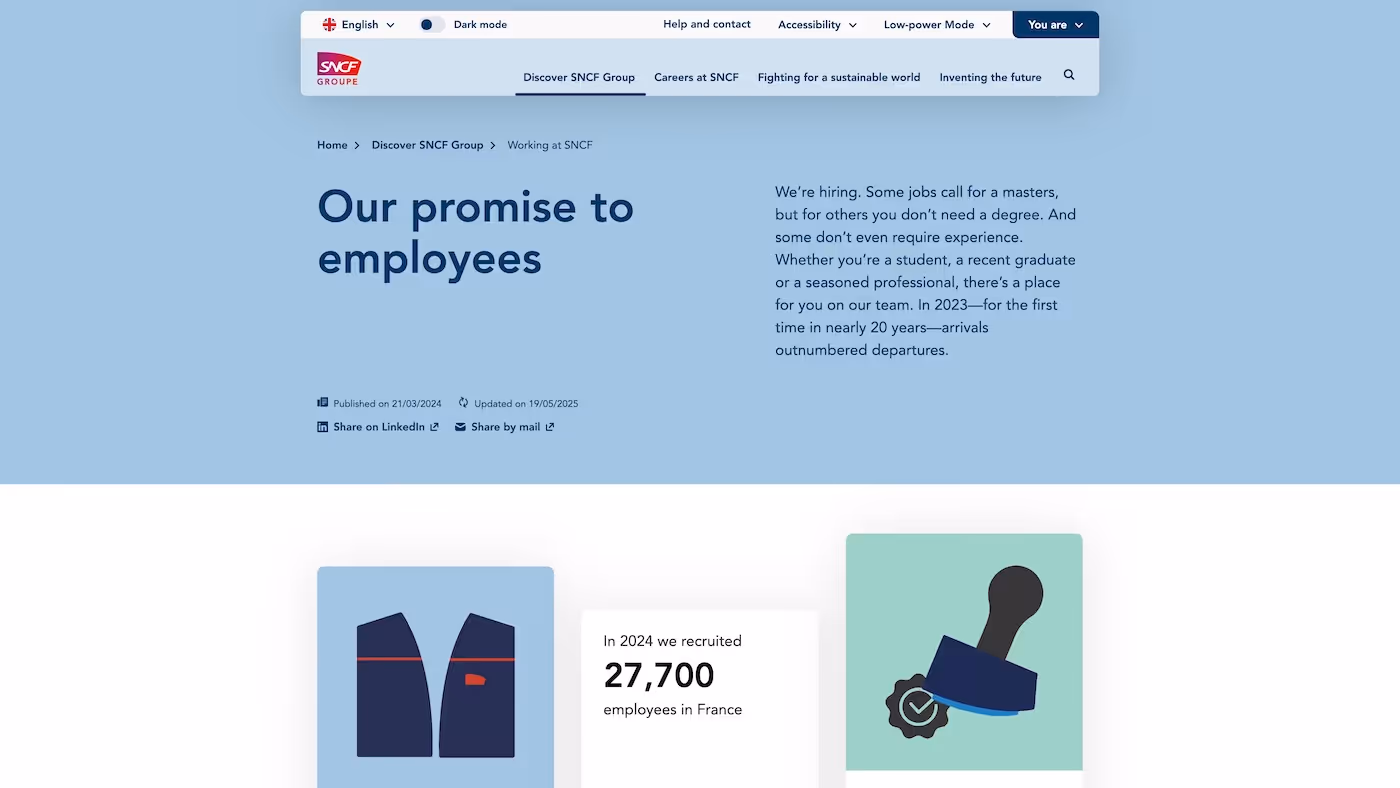 Screenshot of the official career page of SNCF Group