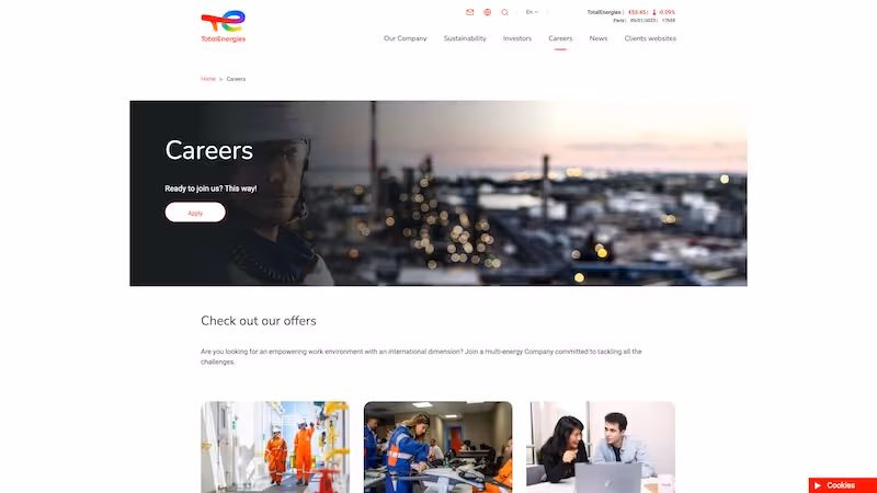 Screenshot of the official career page of TotalEnergies