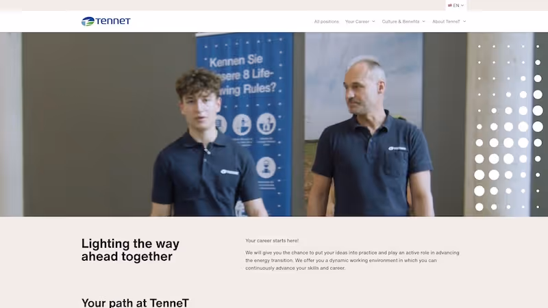 Screenshot of the official career page of Tennet Holding