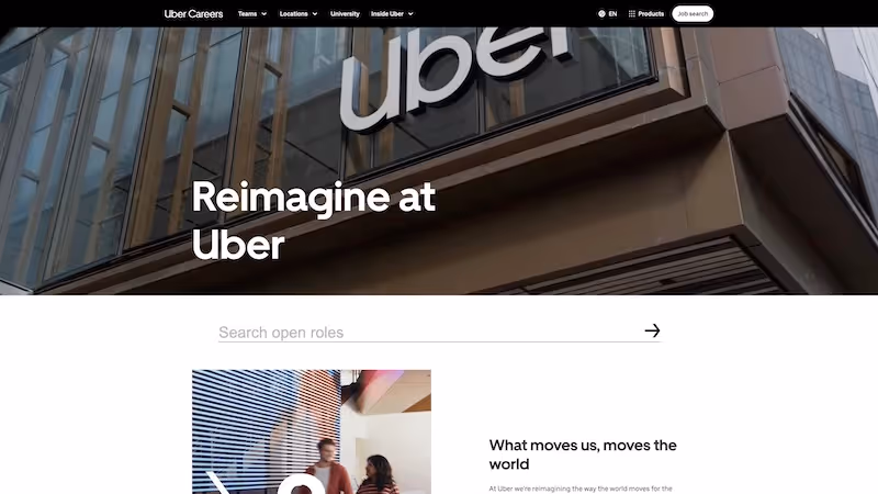 Screenshot of the official career page of Uber Technologies