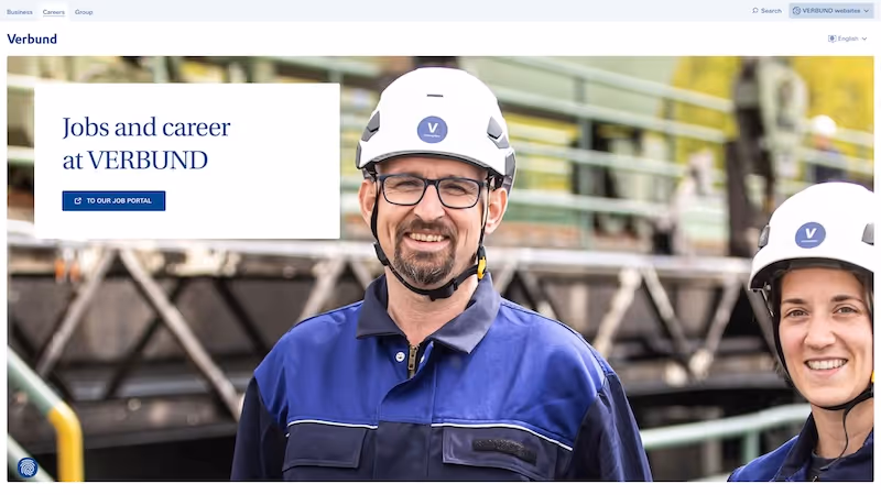 Screenshot of the official career page of Verbund
