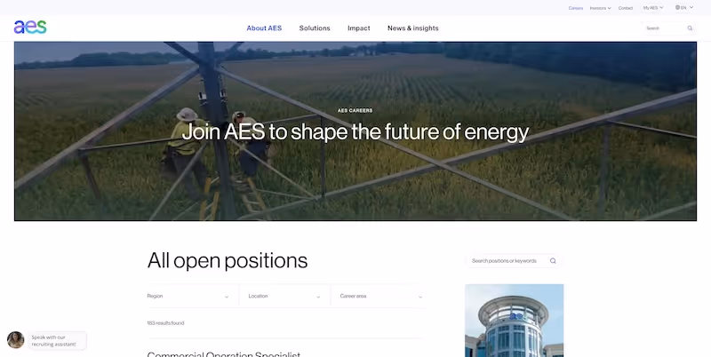 Screenshot of the official career page of AES