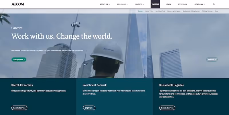 Screenshot of the official career page of AECOM