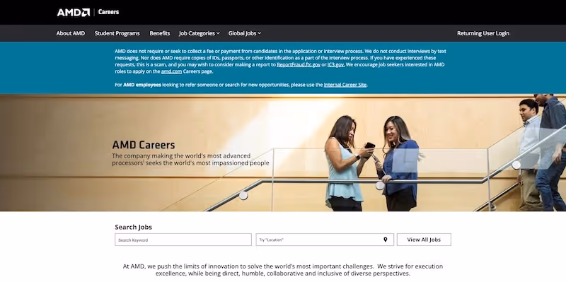 Screenshot of the official career page of Advanced Micro Devices