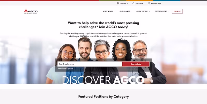 Screenshot of the official career page of AGCO