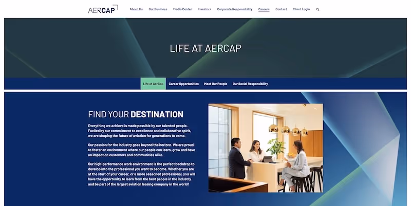 Screenshot of the official career page of AerCap Holdings