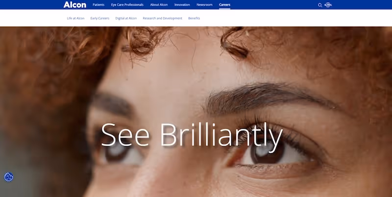 Screenshot of the official career page of Alcon