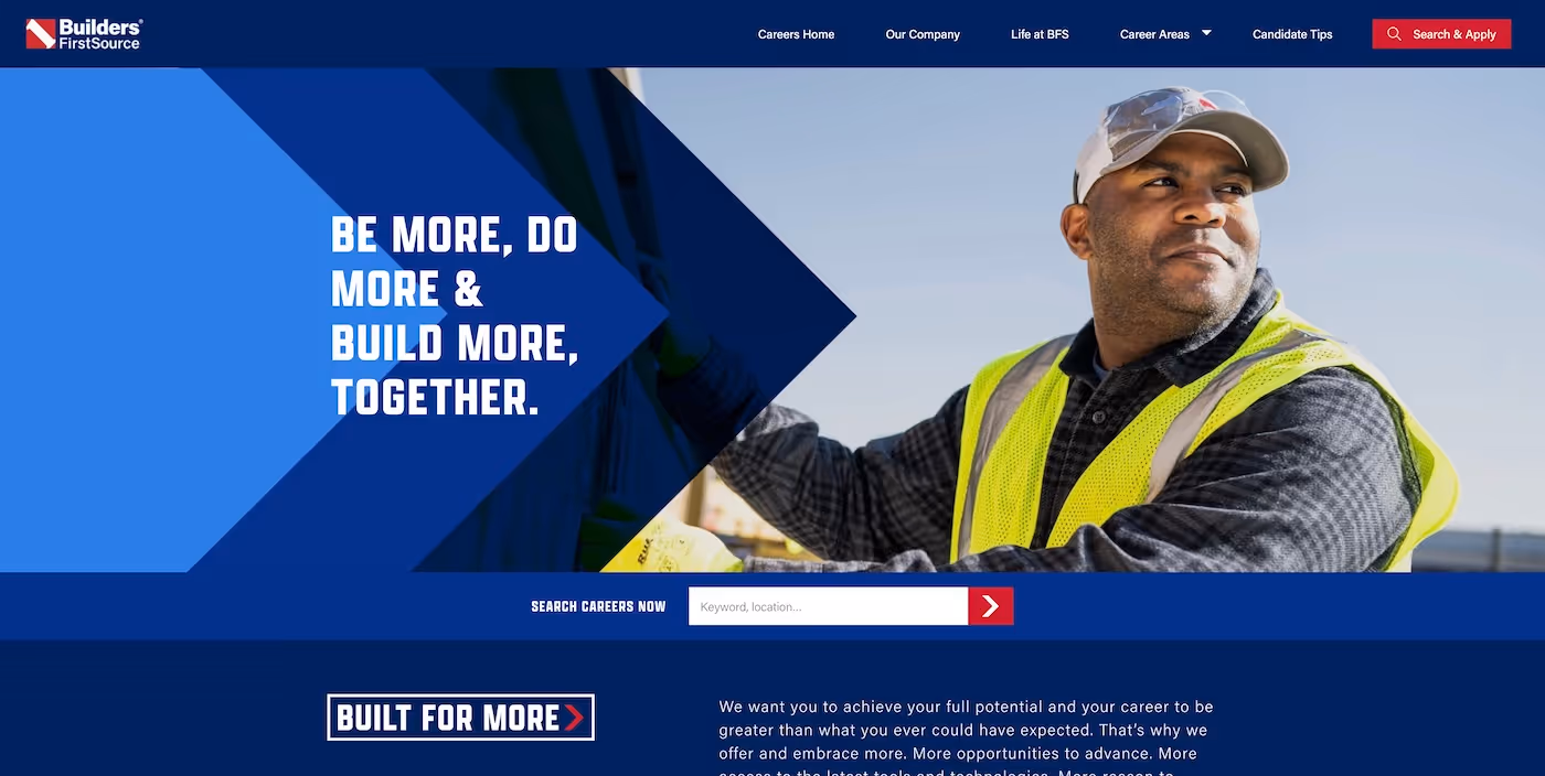 Screenshot of the official career page of Builders FirstSource