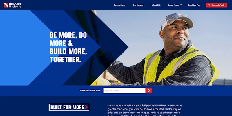 Screenshot of the official career page of Builders FirstSource