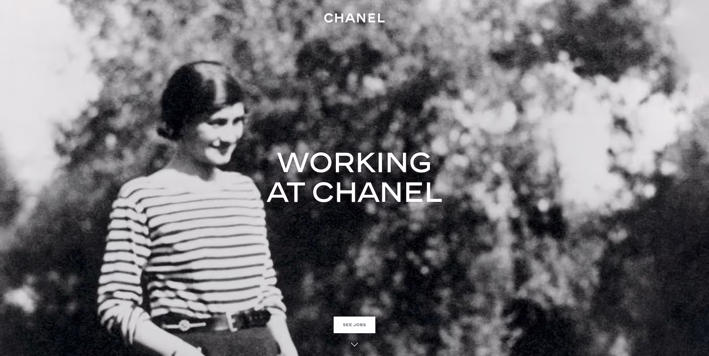 Screenshot of the official career page of Chanel