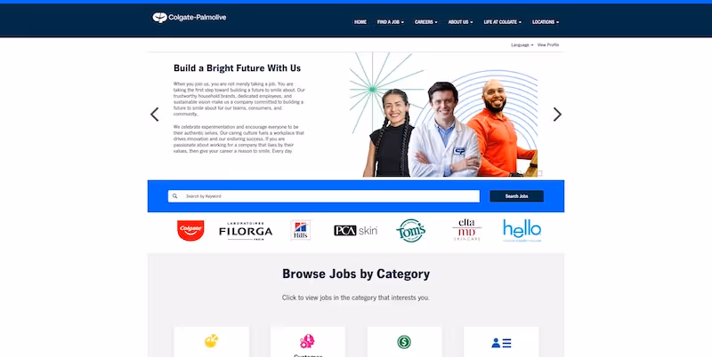 Screenshot of the official career page of Colgate-Palmolive