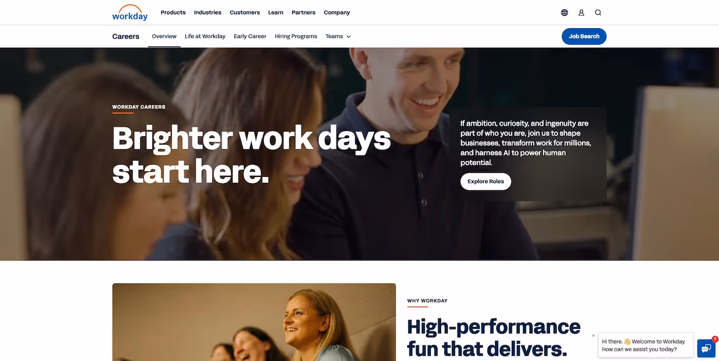 Screenshot of the official career page of Workday