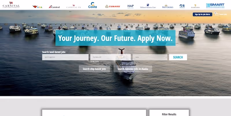 Screenshot of the official career page of Carnival