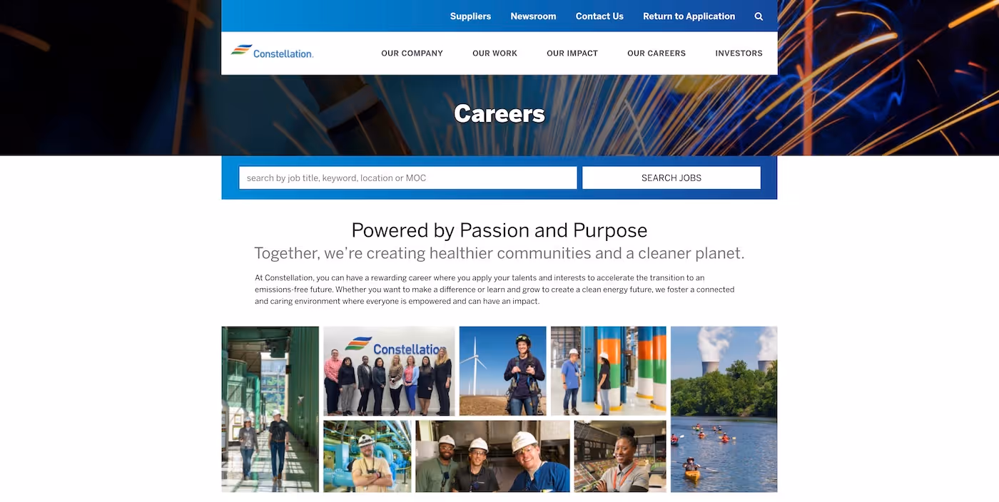 Screenshot of the official career page of Constellation