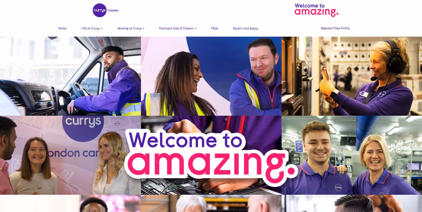 Screenshot of the official career page of Currys