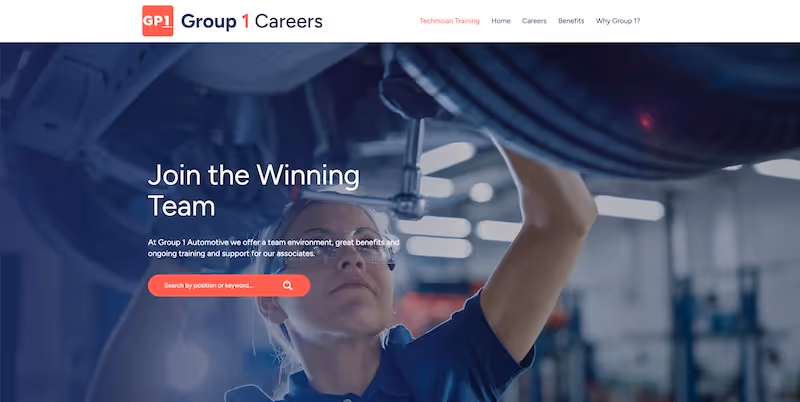 Screenshot of the official career page of Group 1 Automotive