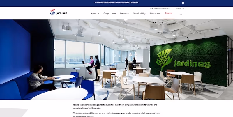 Screenshot of the official career page of Jardine Matheson