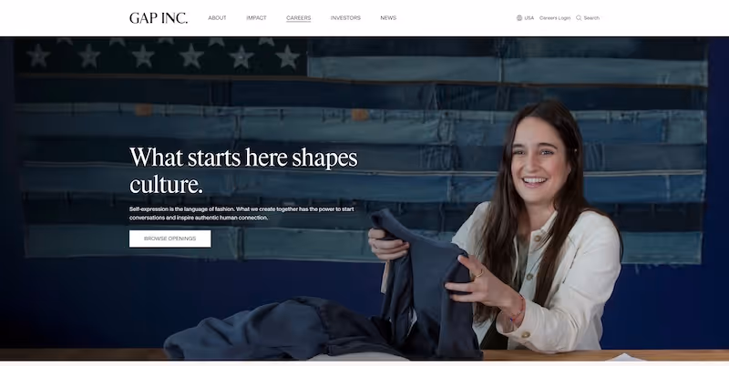 Screenshot of the official career page of Gap