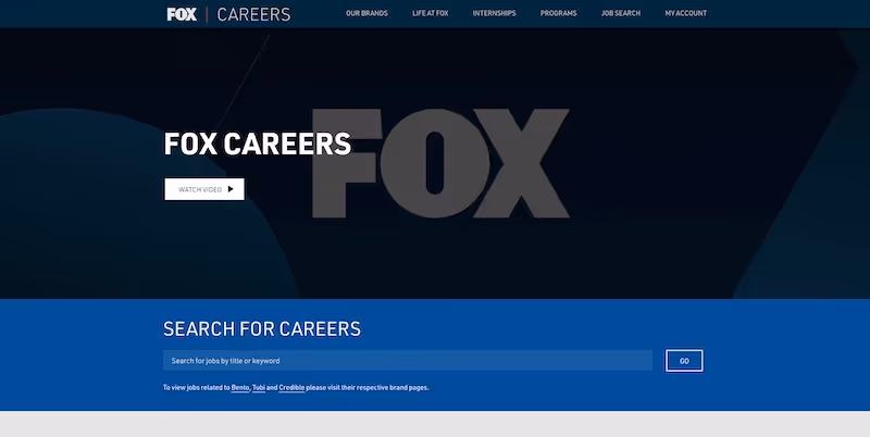 Screenshot of the official career page of Fox