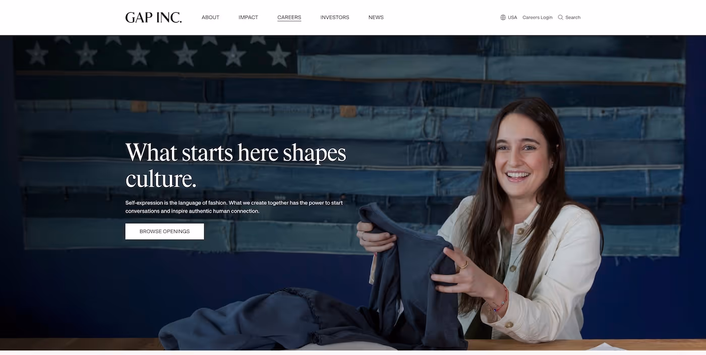 Screenshot of the official career page of Gap