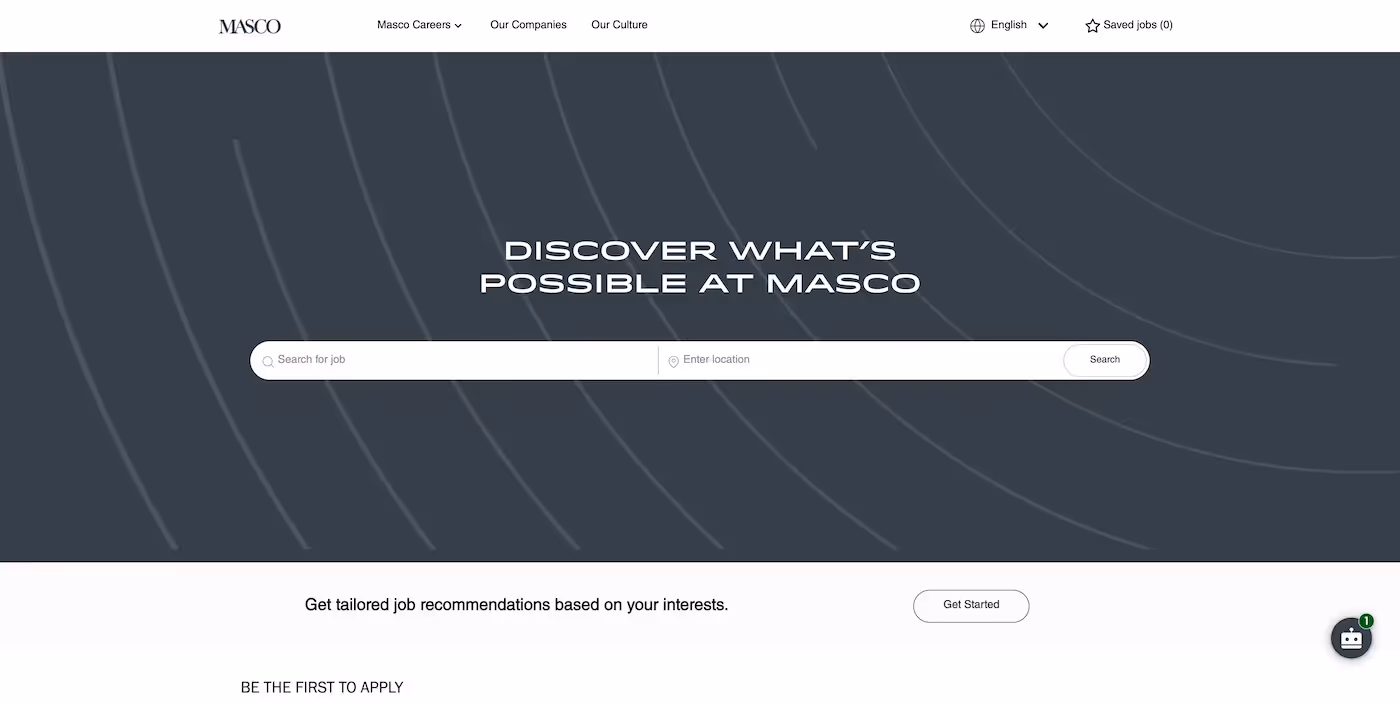 Screenshot of the official career page of Masco
