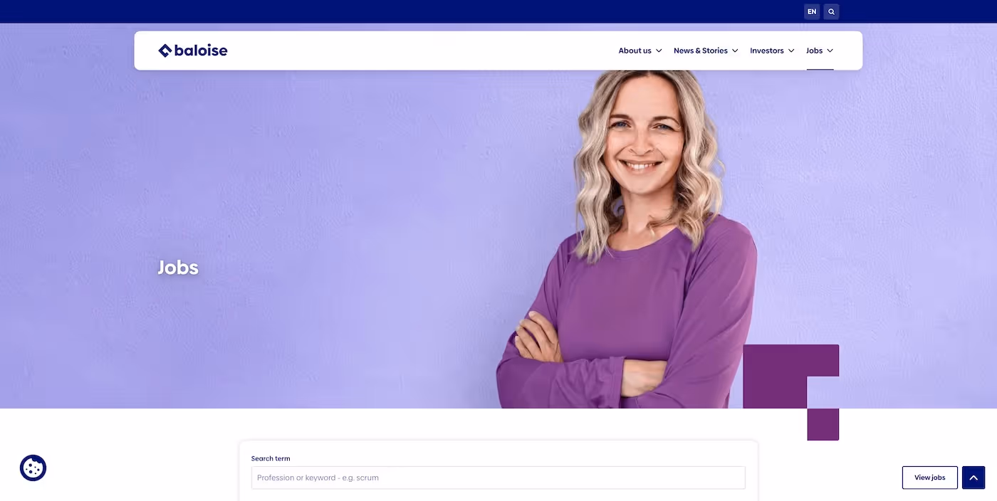 Screenshot of the official career page of Baloise Group