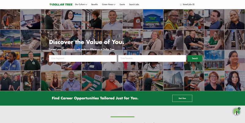 Screenshot of the official career page of Dollar Tree