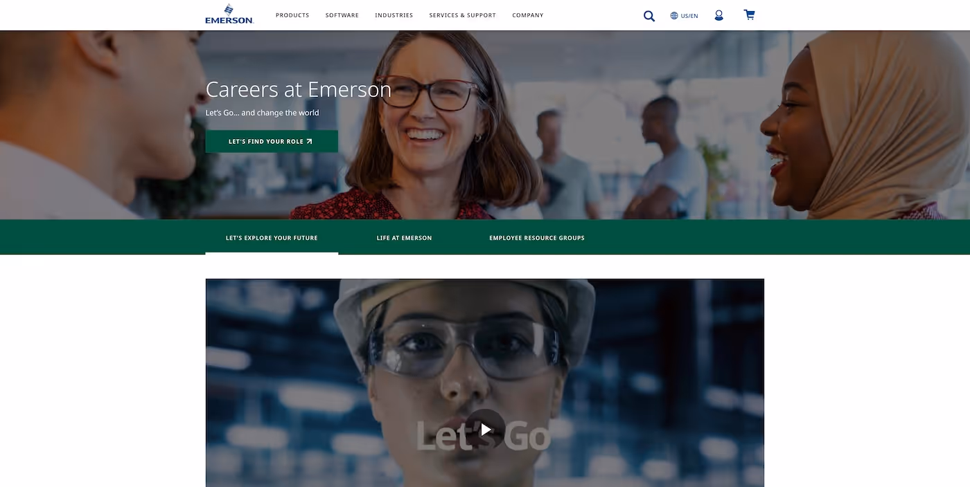 Screenshot of the official career page of Emerson Electric