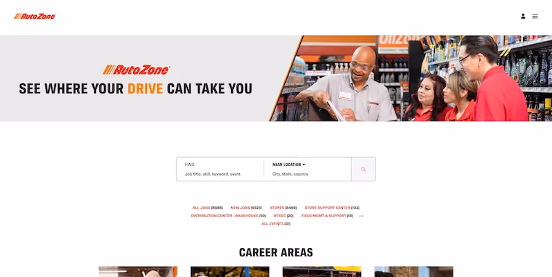 Screenshot of the official career page of AutoZone