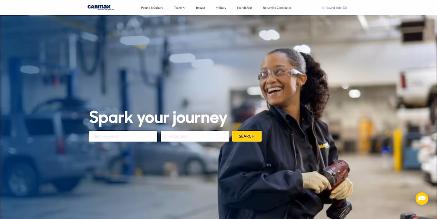 Screenshot of the official career page of CarMax