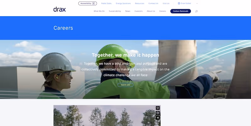 Screenshot of the official career page of Drax Group